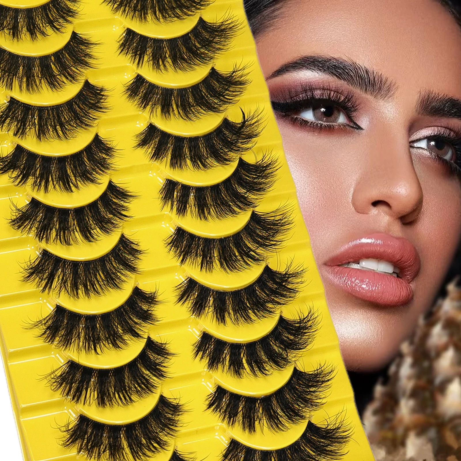 10 Paar 3D Flauschige Unordentliche Künstliche Wimpern, Wiederverwendbare Faux-Nerz-Wimpernverlängerungen, für Tägliches Casual-Make-up