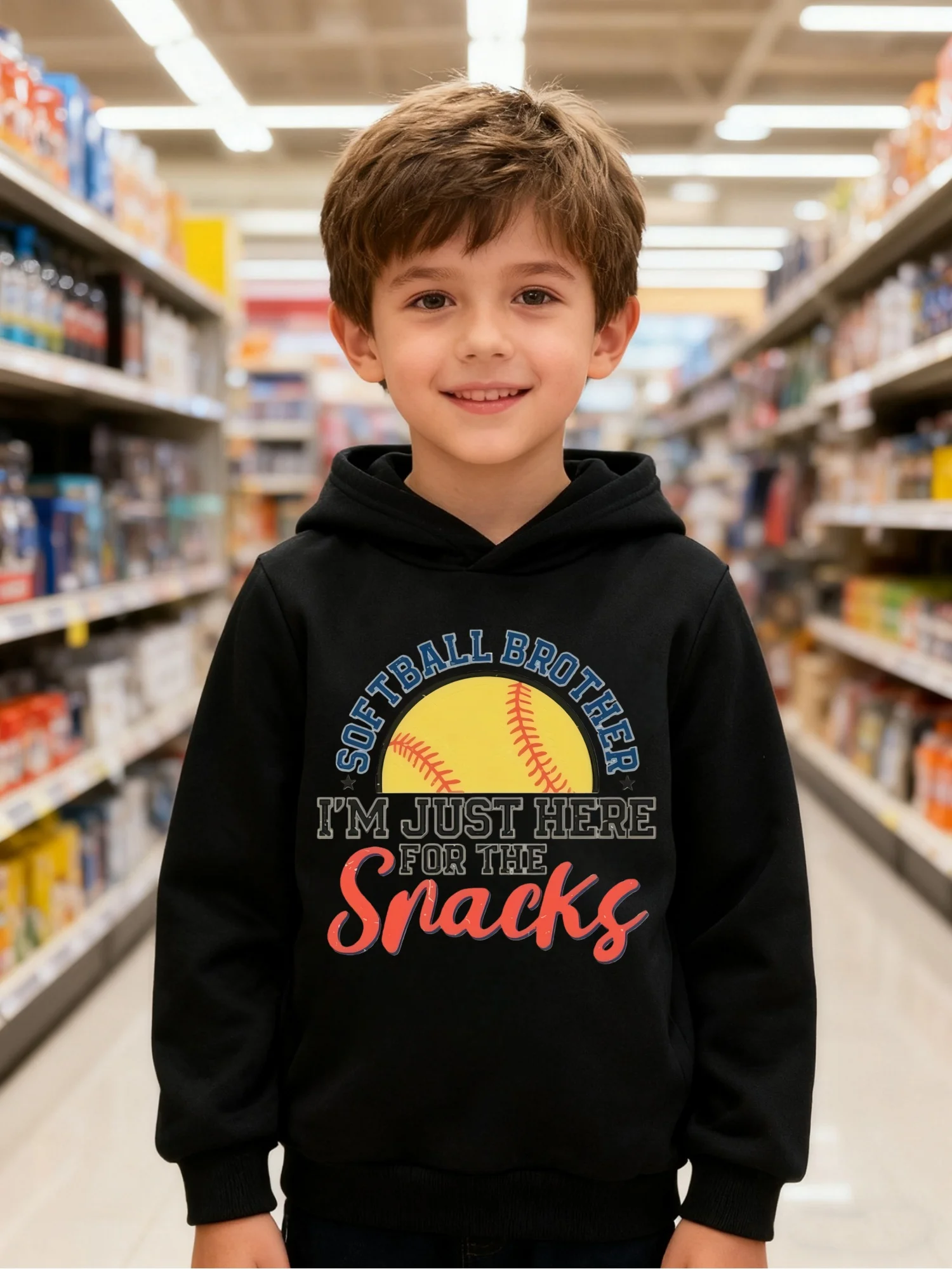 

Softball Brothers' 'I'm Just Here to Snack' Children's Hoodie - Cute Baseball Top, Suitable for Boys and Girls