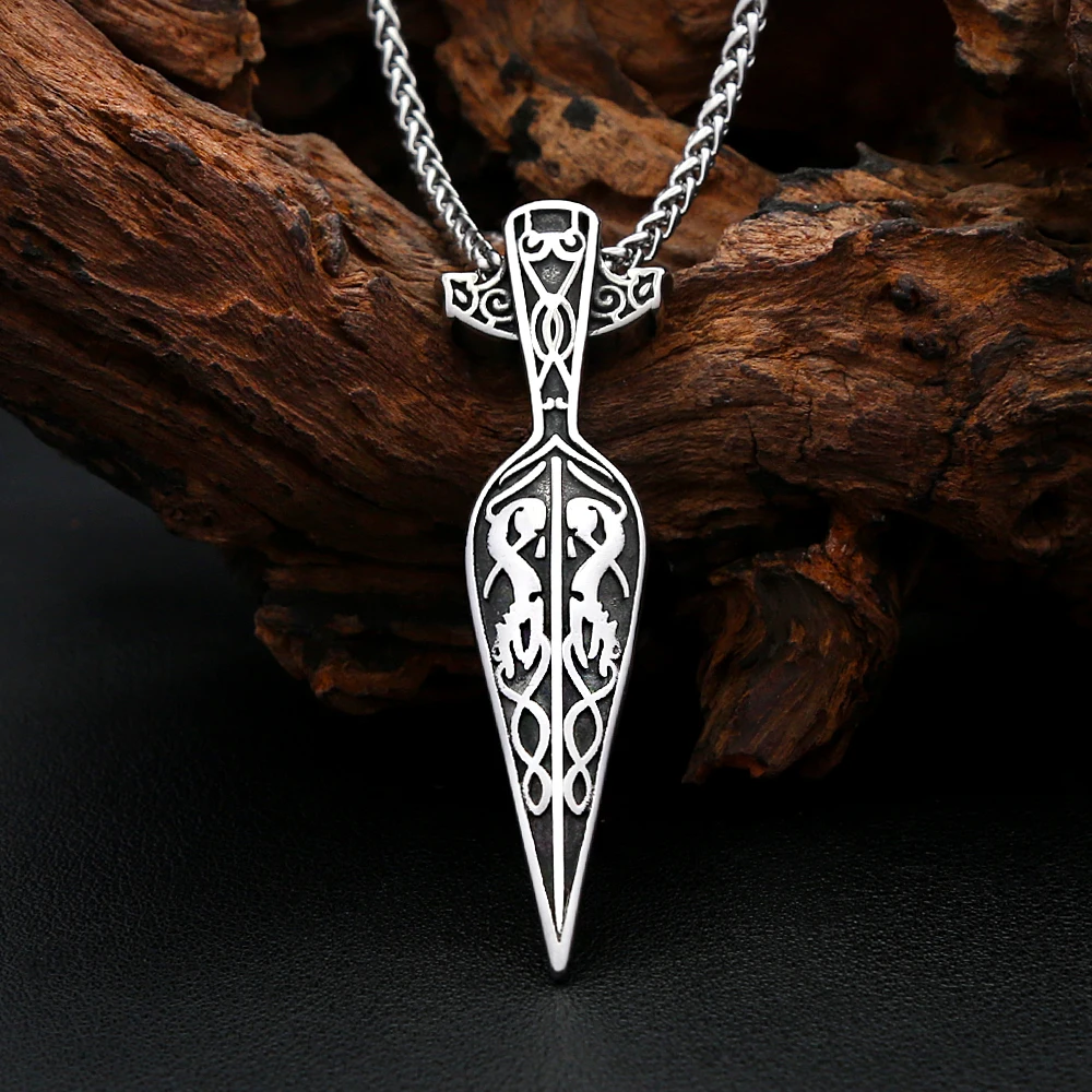 Viking Gungnir Spear Stainless Steel Pendant Necklace Nordic Mythology Celtic Knot Amulet Jewelry Unisex Fashion Accessories