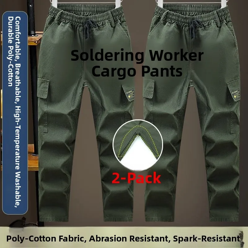 Pantaloni da Lavoro in Tela per Saldatura e Riparazione Auto, Resistenti all'Usura e allo Sporco, con Pannello Extra per Protezione del Lavoro