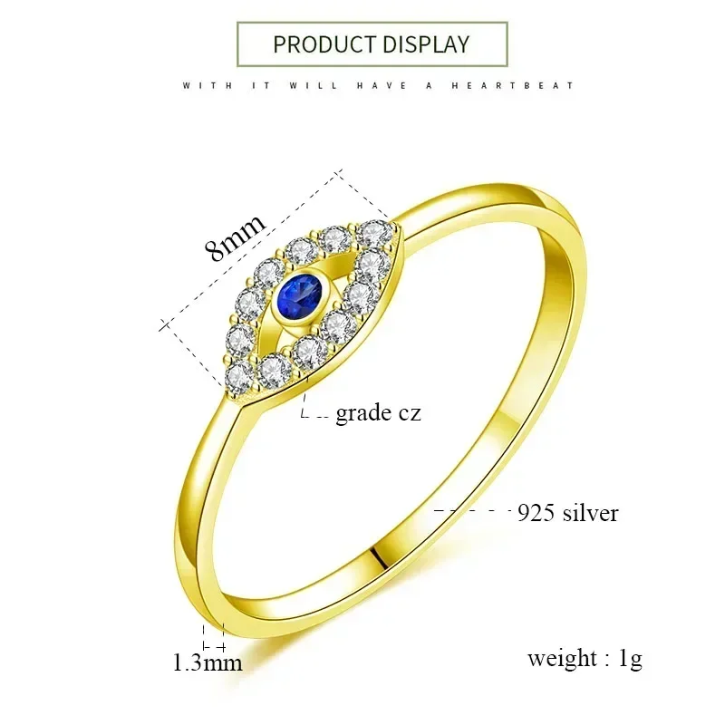 Kaletine Good Luck Evil Eye Ring Men 925 Sterling Silver Ring Blue CZ Yellow Rose Jewelry Engagement Ring Gifts For Women Bagues