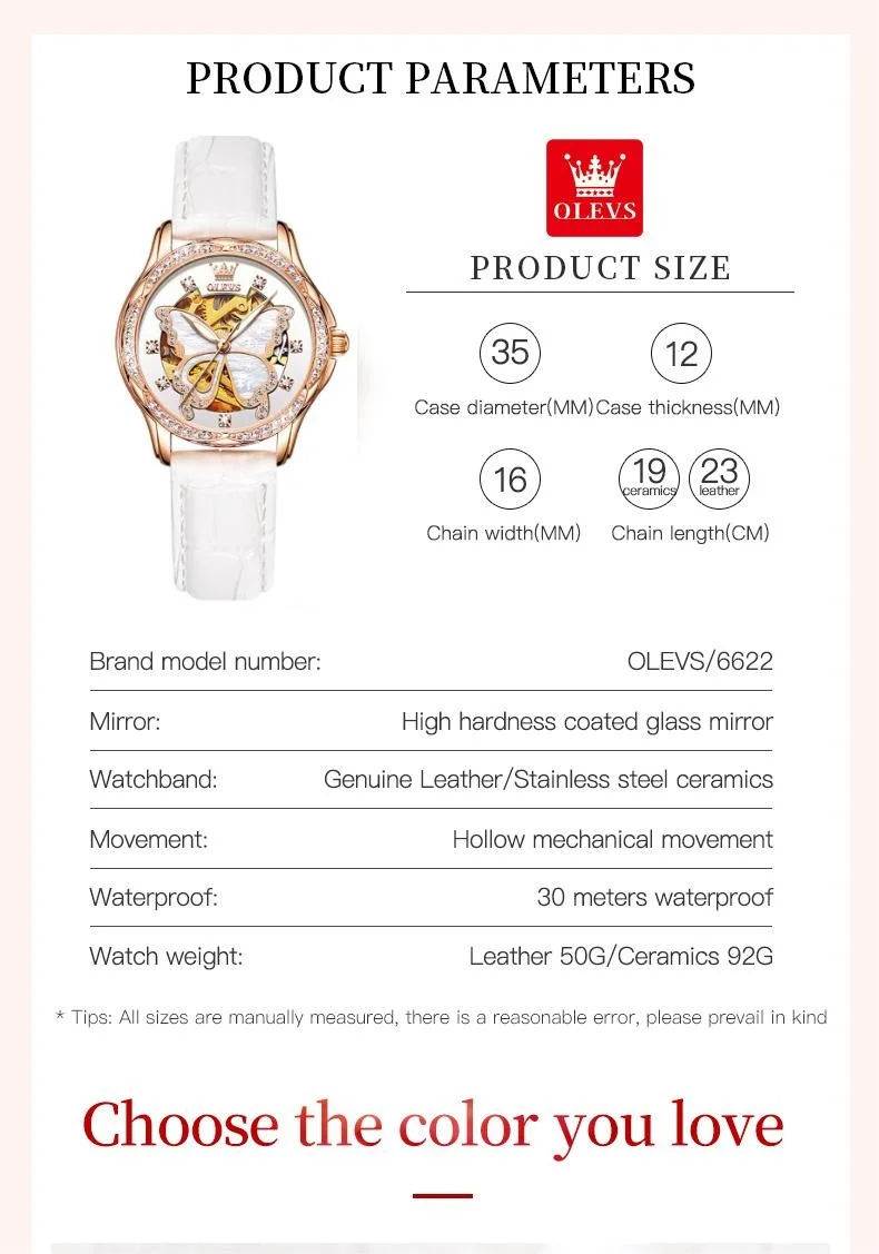 OLEVS 6622 Watches Elegant Luxury Ladies Wristwatch Diamond Butterfly Dial Hollow Original Automatic Mechanical Watch For Women