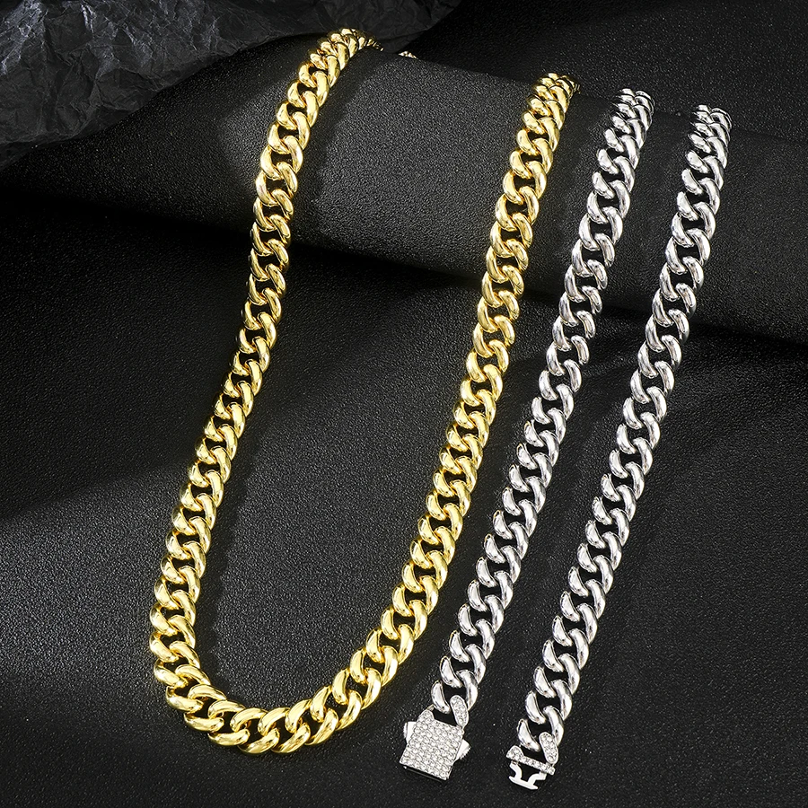 

Never Fade 12mm Steel Cuban Chain Necklace for Women Men,Waterproof Silver Color Unisex Miami Curb Link Chain Choker