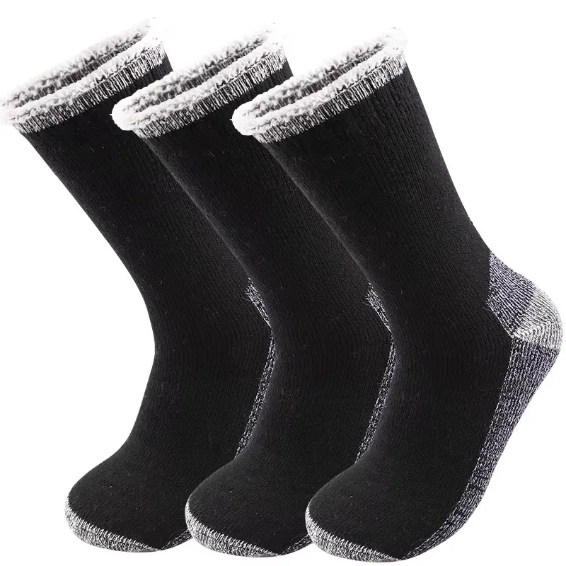 3 paires de chaussettes en laine mérinos Super épaisse pour hommes, chaussettes thermiques d'hiver en cachemire polaire Terry Loop, Tube central de haute qualité