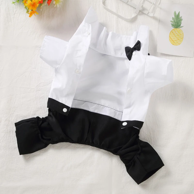 Stylish Dog Tuxedo Suit Dog Prince Wedding Shirt Costume Formal Tuxedo with Bowtie Puppy Clothes Dog Jumpsuit for Small Dogs