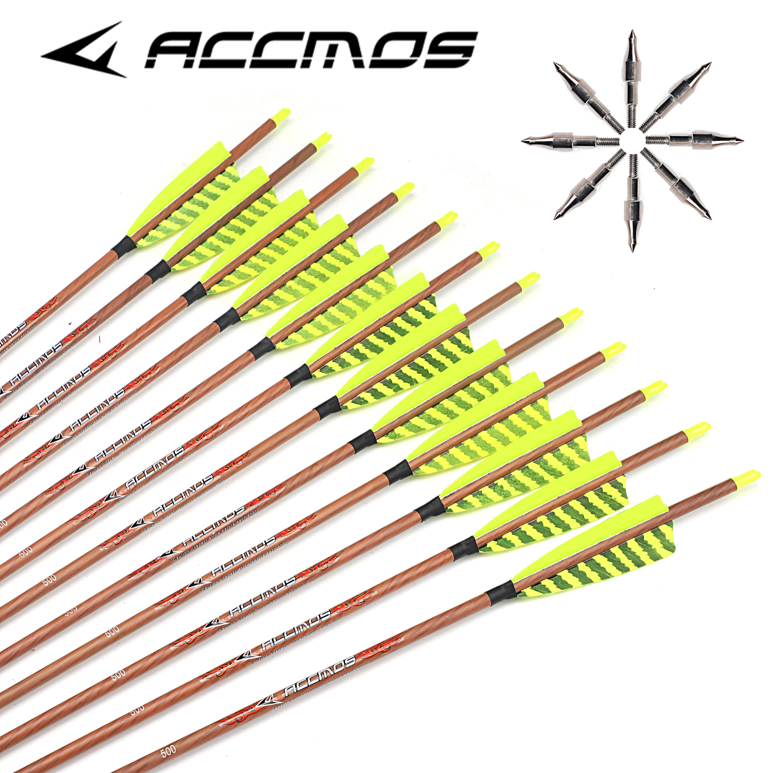 Imagem -03 - Setas de Carbono de Pele de Madeira Id6.2 Espinha 400 500 600 700 Pena Real Arco Longbow Recurvo 612 Pcs 31