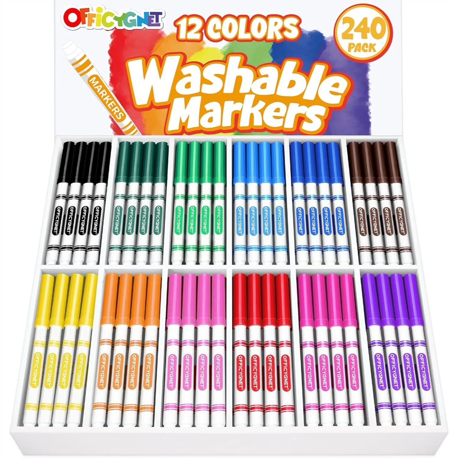 

240 Count Washable Markers Bulk 12 Assorted Colors Conical Tip Fine And Broad Line Coloring Markers For Kids Classroom School Art Supplies