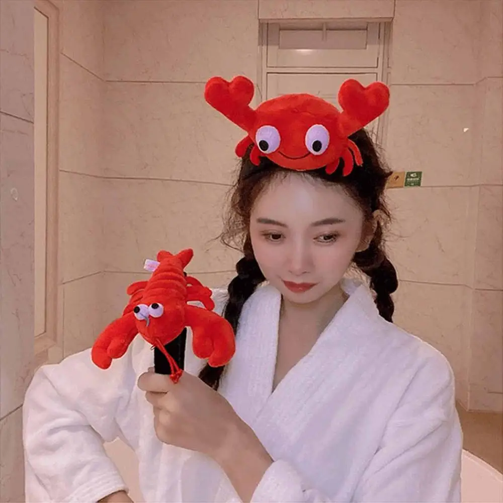 Girls Women Crayfish Crab Hair Accessories Headband Hair Band Face Wash Plush Hairpin