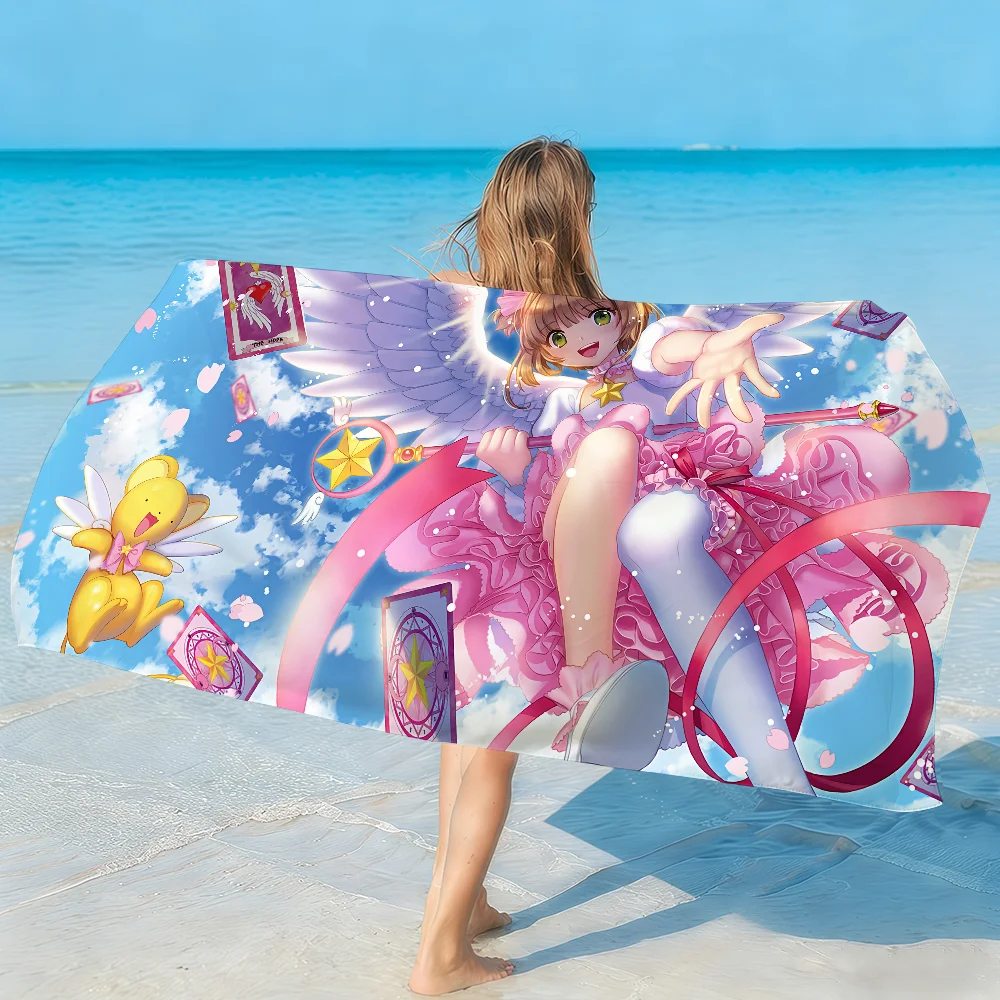 Anime Cardcaptor Sakura Towel Soft Lightweight Anti-Sand Large Beach Towel Quick-Drying Bath Sports Family