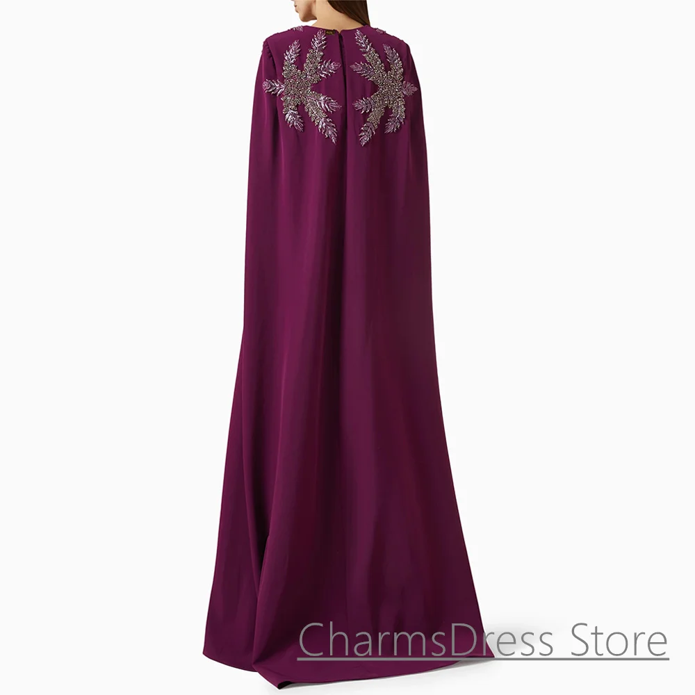 Purple Evening Dress with Cape Customized V Neck Beading Crystal Mermaid Party Gown Arabian Special Occasion Dresses