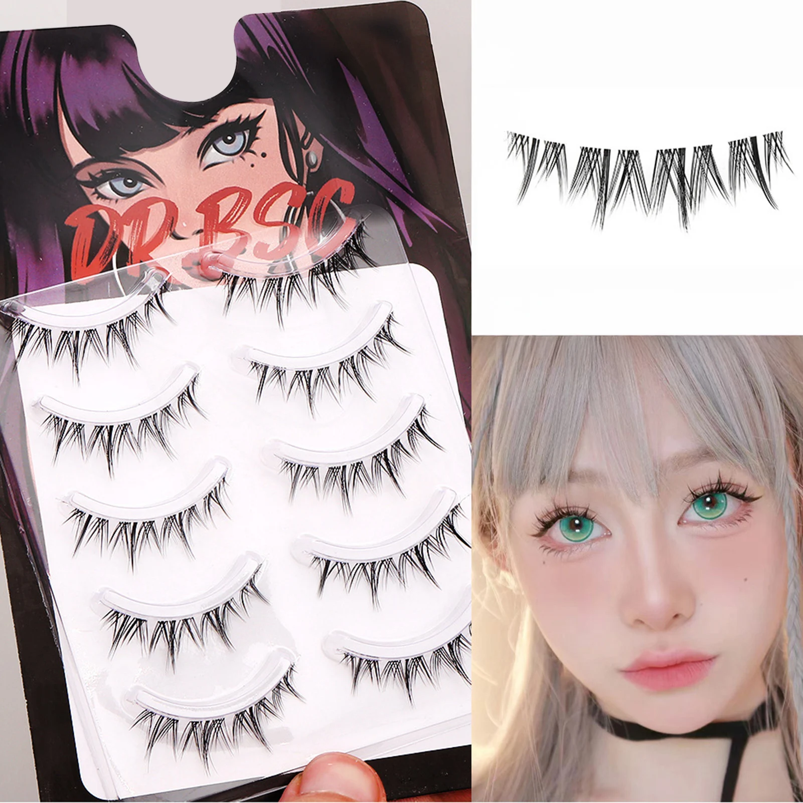 5 Par Czarne Naturalne Rzęsy Pełne Paski DIY Cosplay Delikatne Rzęsy w Paskach Dla Dziewczyn Kobiet DIY Koreański Słodki Makijaż
