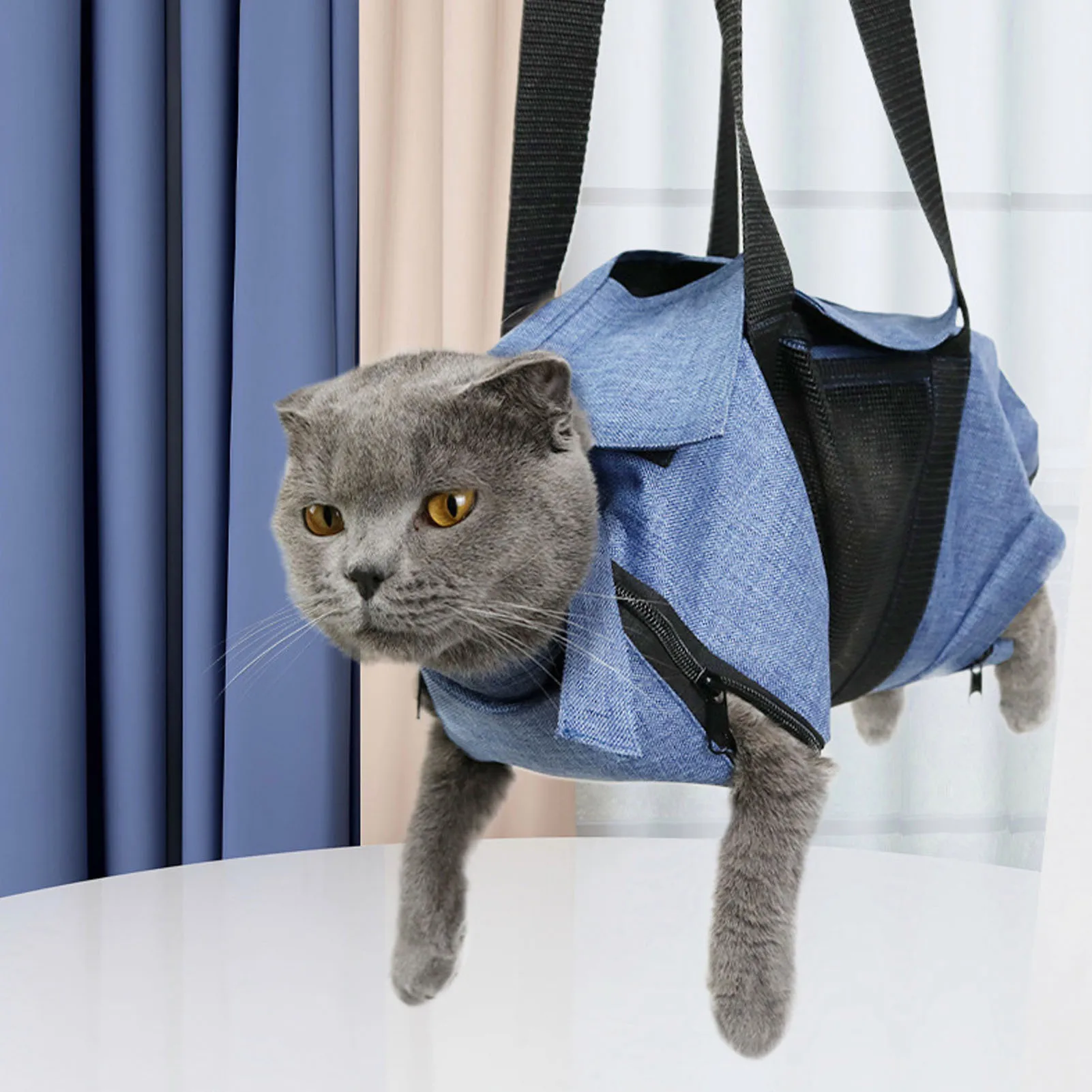 Cat Grooming Carry Bag Adjustable Neck Circumference Breathable Foldable Portable Pet Bathing Bag For Nail Trimming