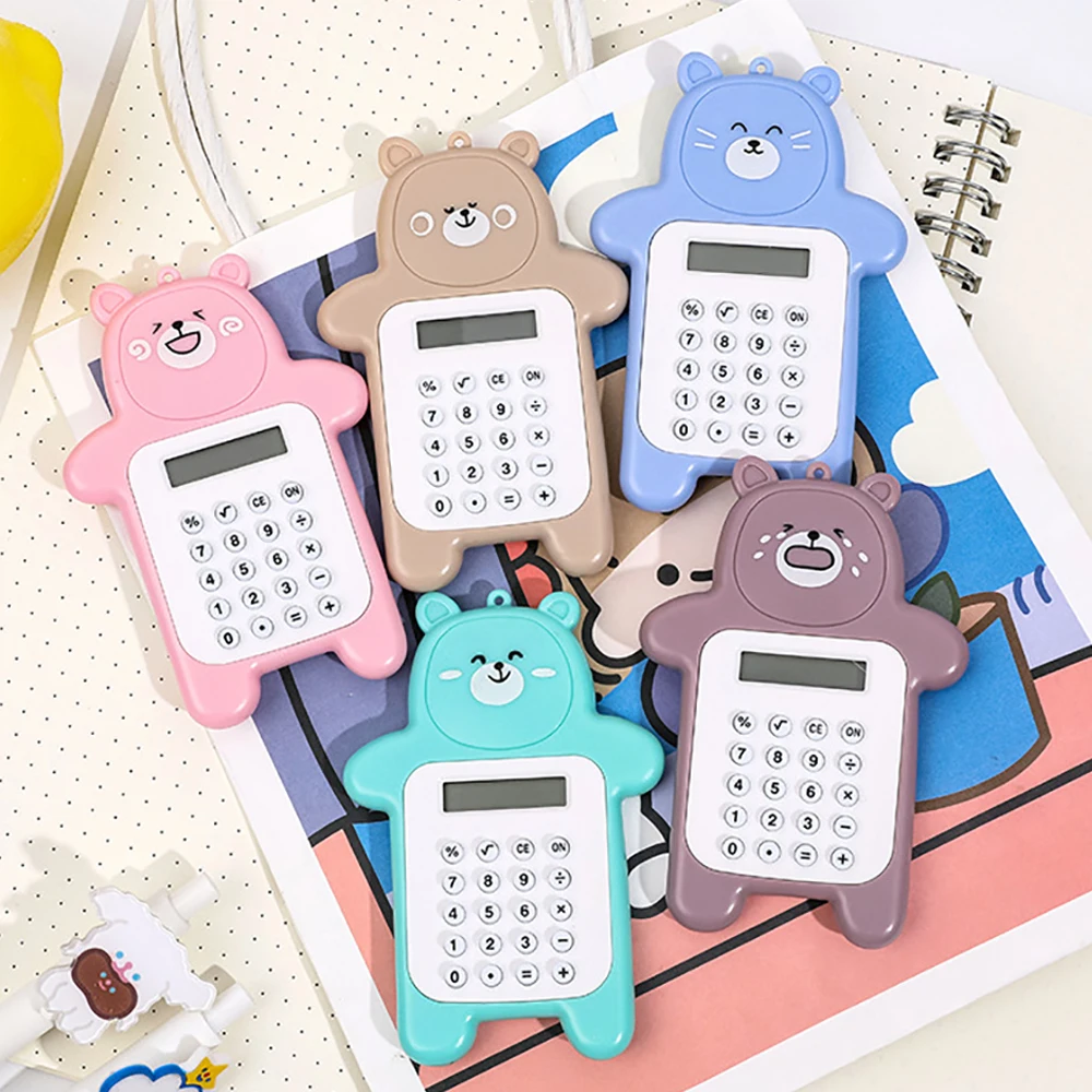 Mini calculatrice de poche portable pour enfants, affichage à 8 chiffres, dessin animé, bouton fin, mignon, fournitures scolaires