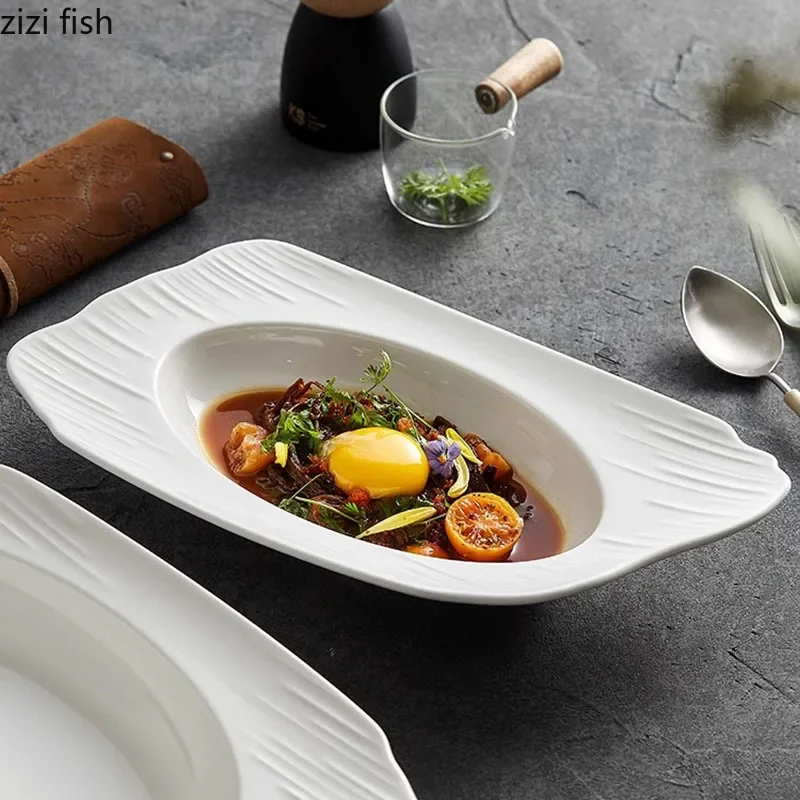 Creative Irregular Ceramic Dinner Plate Restaurant Soup Plate Dessert Plate Pasta Plates Molecular Cooking Specialty Tableware