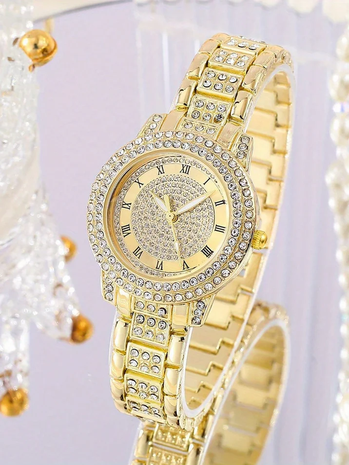 1pc-Roman Patterned Women's Quartz Watch, Women's Watch, Starry Sky Bracelet, Quartz Watch