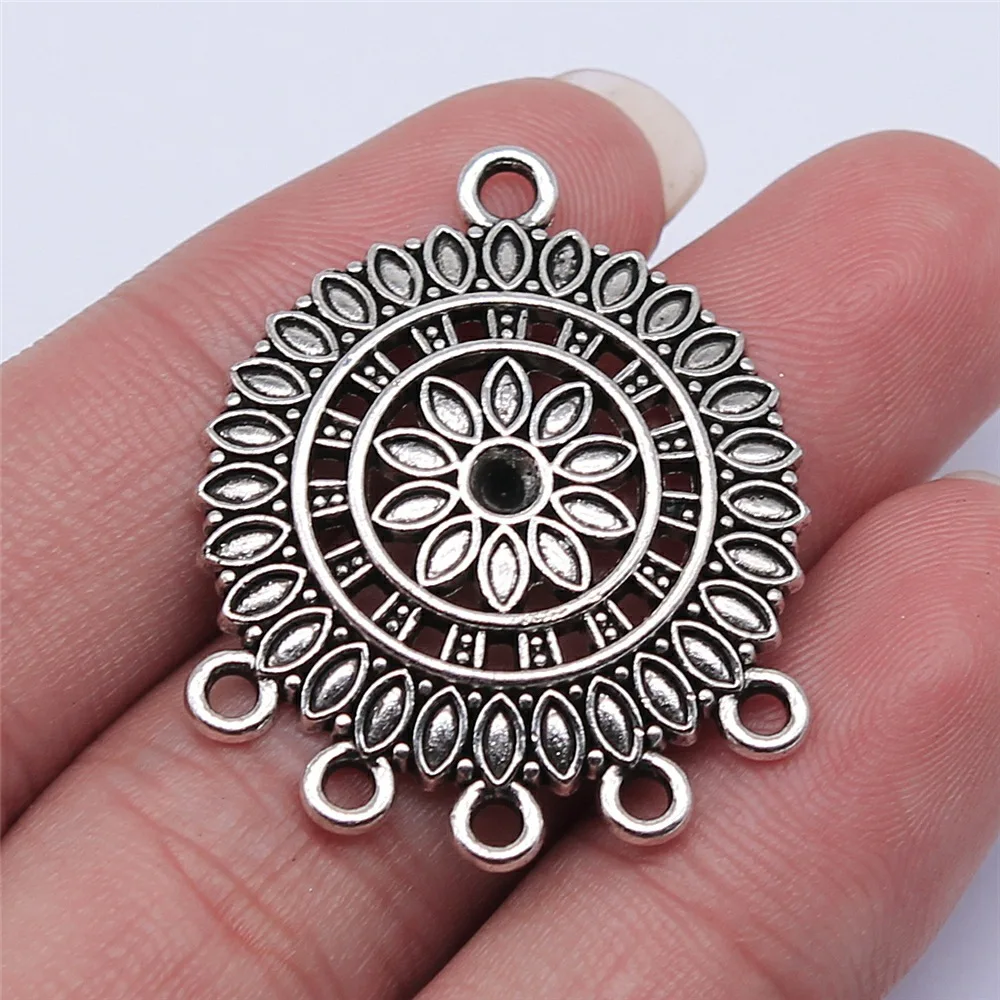 10pcs Round Earring Connector Charms For DIY Vintage Chandelier Earring Making Antique Silver Plated Findings Accessories view 3