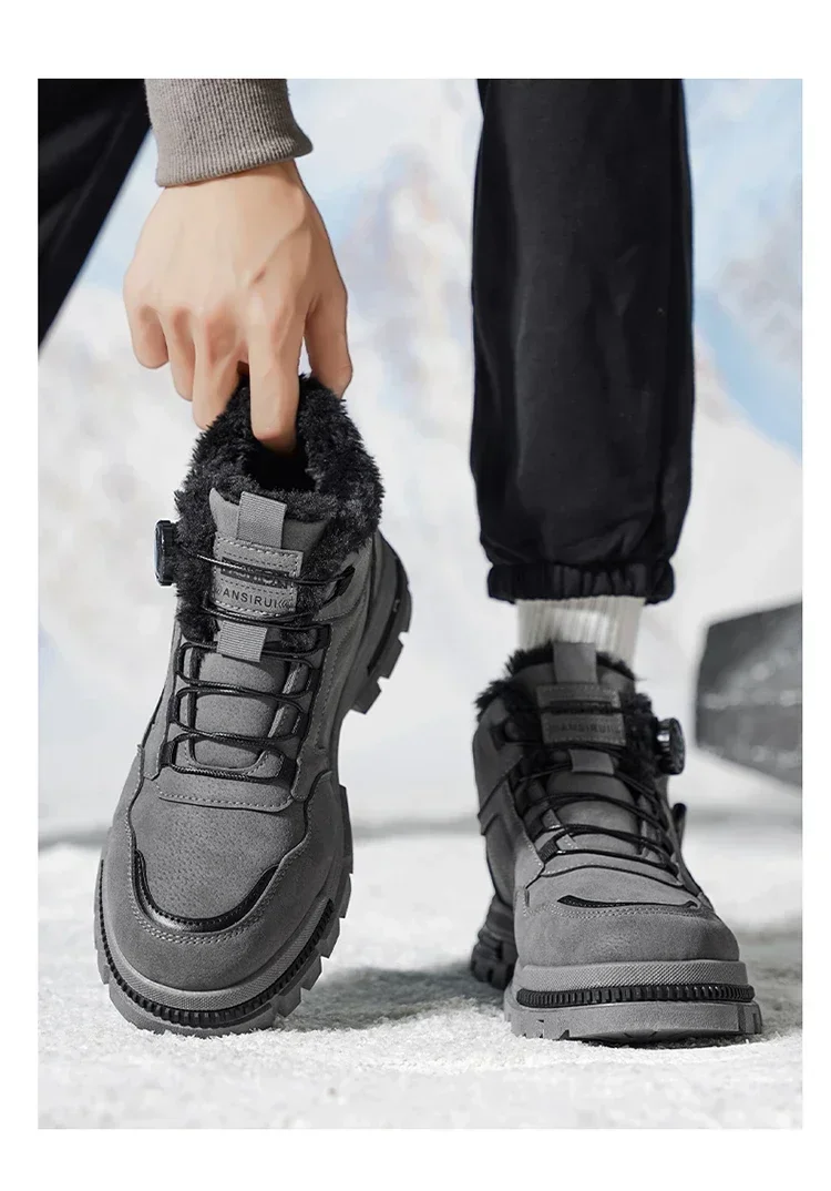 Herren Winterstiefel mit Plüschfutter, Schnürstiefel mit Drehverschluss, rutschfeste, strapazierfähige, warme Outdoor-Arbeitsstiefel – Detail 11