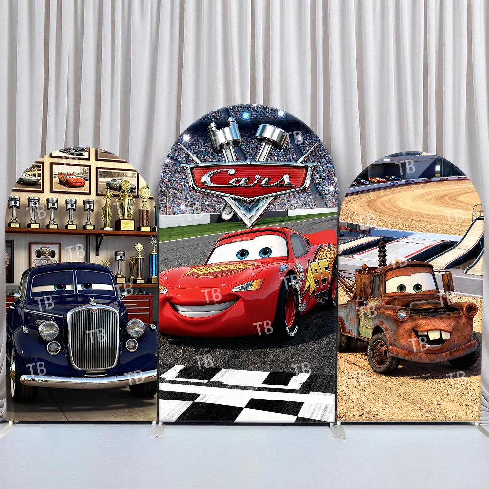 

Disney Pixar Cars Arch Backdrop Cover Birthday and Baby Shower Racing Trophy Track Theme for Kids Party Photo Booth Decor