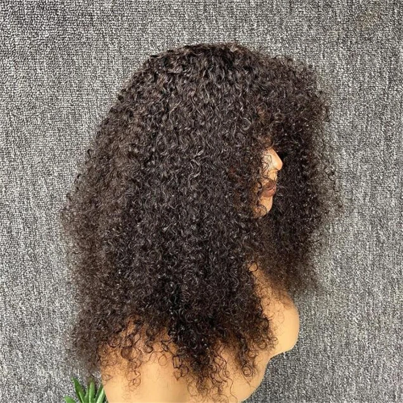 Glueless Preplucked Soft 26" 180%Density Long Kinky Curly With BangsBlack Lace Front Wigs For Women Baby Hair Daily Wear Cosplay