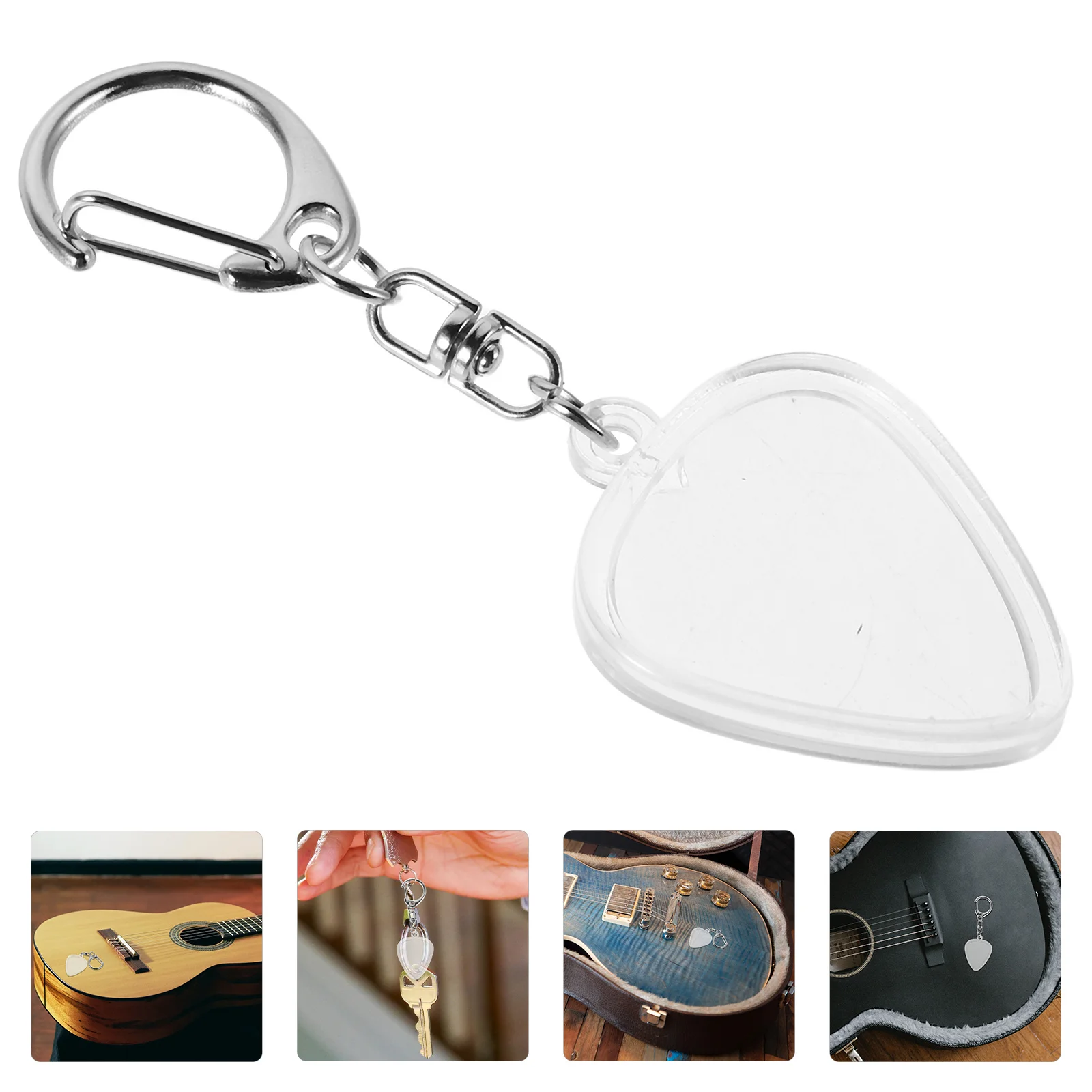 

Guitar Pick Storage Box Clear Transparent Holder For Standard Picks With Heart Keychain Portable Case Plectrum Holder