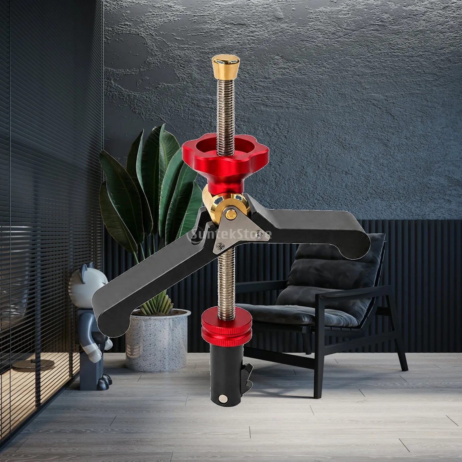 Aluminum Alloy Workbench Clamp Fixture for Timberworking Table Press Clamp with Red Collar and Black Mounting Shank Secure Hold