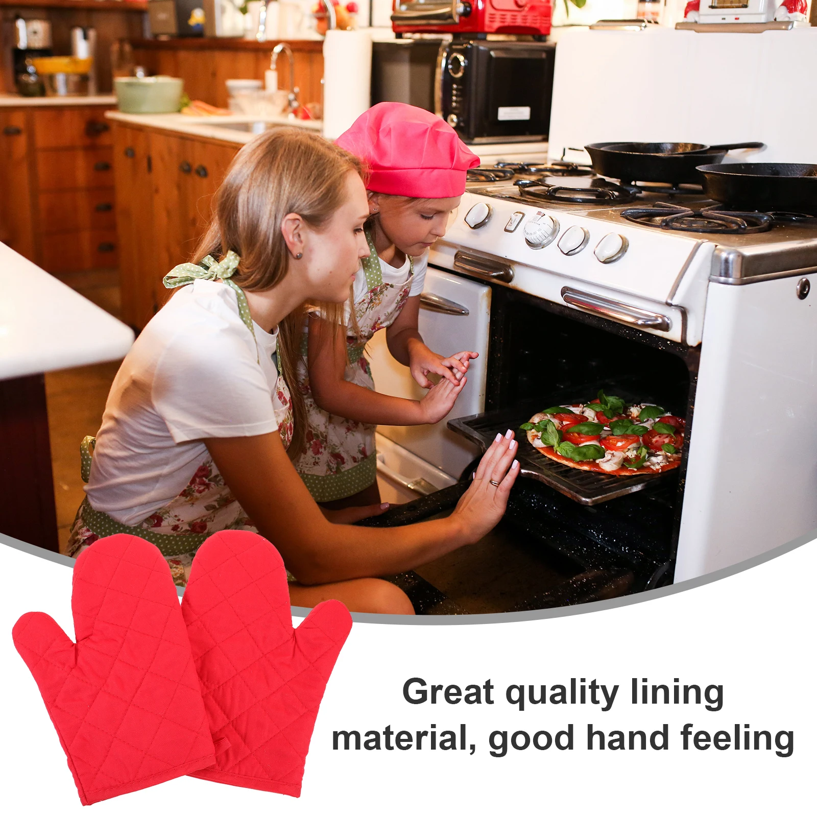 

2 pcs Thickened Heat Insulation Silicone Gloves Anti Slip Microwave Oven Baking Mitts High Temp Resistant 28CM Red