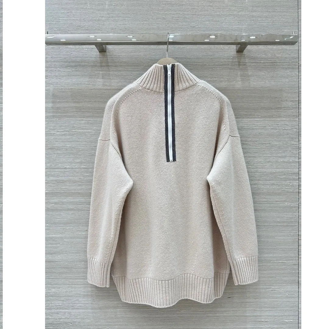 High Quality Autumn And Winter Women'S Wear Front And Back Design Half Zip High Collar Cashmere Sweater