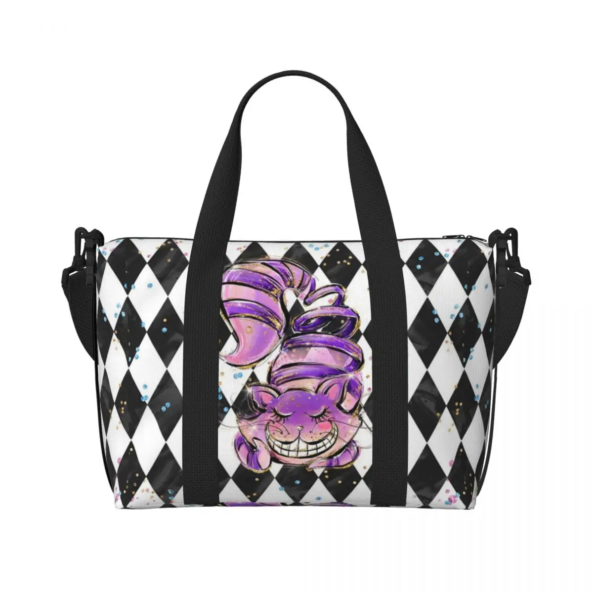 

Custom C-Cheshire Cat Groceries Shopping Tote Bag Women Large Capacity Gym Beach Travel Bags