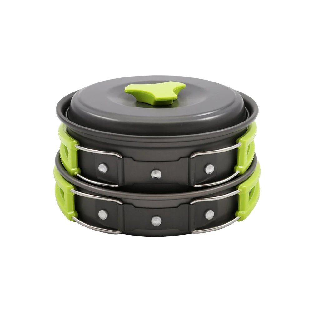 

10Pcs Outdoor Cookware Set Includes Sponge 1-2 Person Camping Hiking Cooking Pot Pan Bowl Kit Outdoor Cookware
