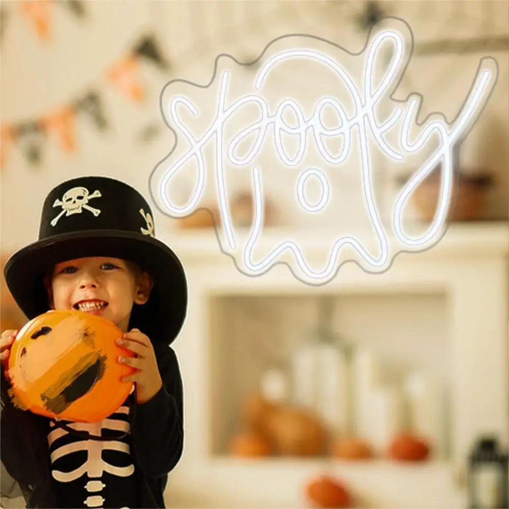 Sinais de Neon Halloween para Wall Decor, Ghost LED Neon Sign, Luz Regulável, Sinal de Neon USB, Bar, Clube, Festa