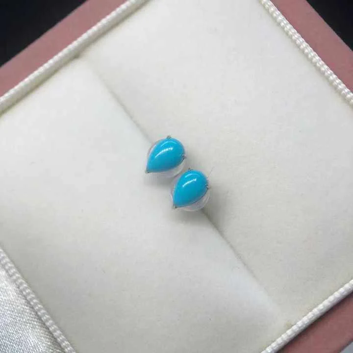 

PT900 Real Platinum Set 0.83ct Teardrop Genuine Turquoise Ear Stud Natural Green Gemstone Certified 18K White Gold High Jewelry