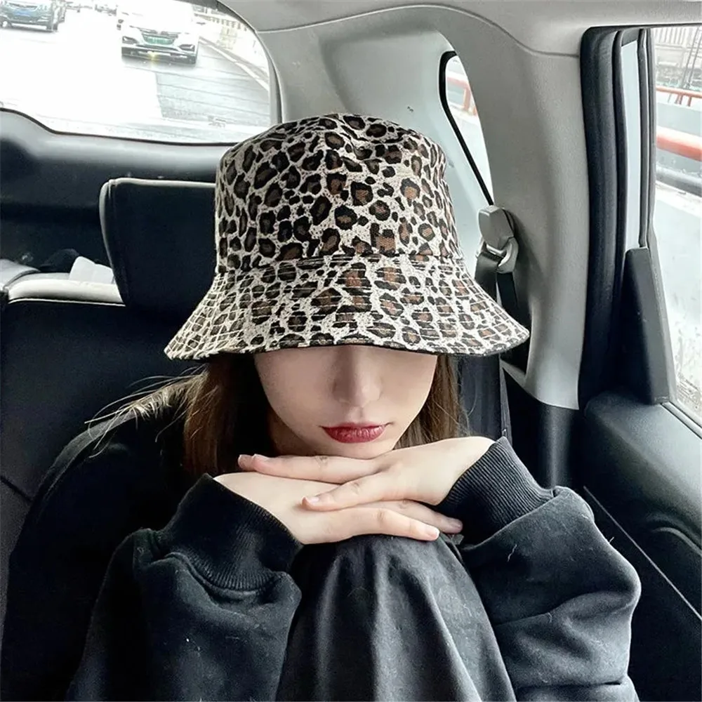 

Women's Double-Sided Leopard-Print Face-Covering Fisherman's Hat, Trend, Street Tide, Thin Basin Hat, Fashion