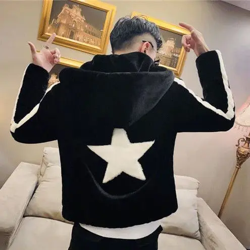 

Men's Faionable Korean Sle Cotton Jaet Autumn Winter Fur Coat Mink Velvet Bo Spirit Cotton Clothes Deer Velvet