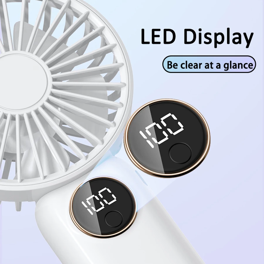 2-in-1 Portable Handheld Fan, 5 Speeds, LED Display, Phone Stand, Desktop & Handheld, Quiet Powerful USB Fan for Travel Office