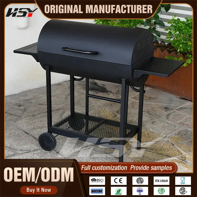 Heavy Duty Double Cooking Area Smoker Barbecue Barrel Grill Outdoor Party Charcoal Bbq Grill with Wheels