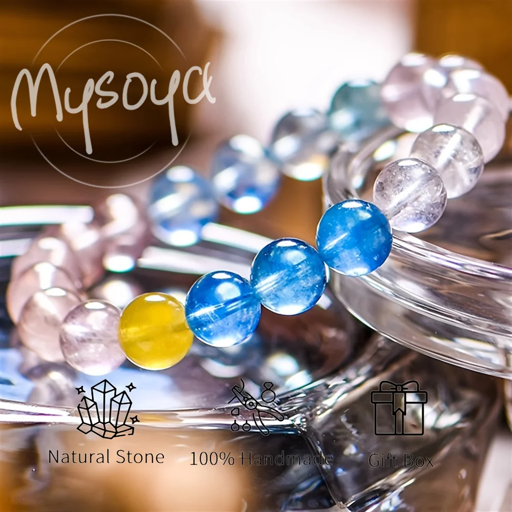 

MYSOYA Premium Natural Morganite Bead Bracelet With Gift Box, Birthday Gift, Valentine’s Day, Anniversary Gift