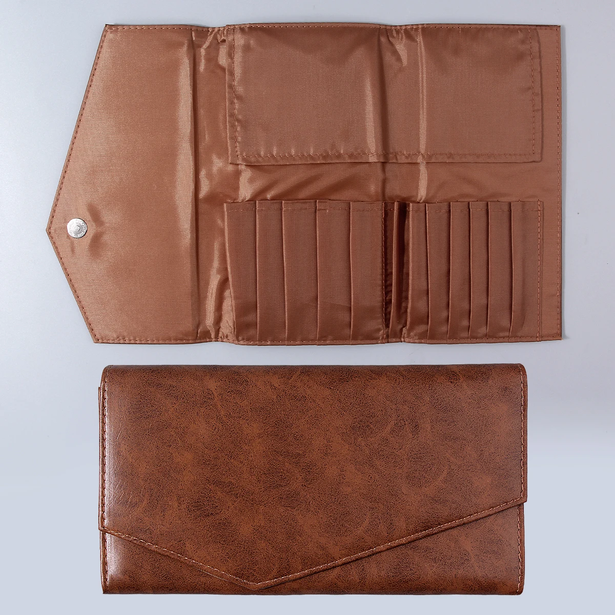 Brown PU Makeup Brush Bag with Magnetic Buckle, Dustproof & Foldable Organizer, Holds Up to 12 for Travel,Portable&Exquisite