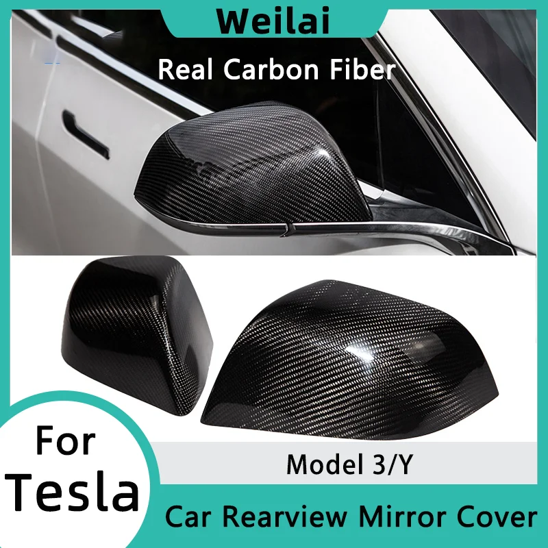 

Model Y 2024 Car Rearview Mirror Cover Real Carbon Fiber Rearview Mirror Cover for Tesla Model 3 Highland Car Exterior Accessory