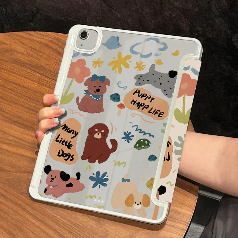 PU Acrylic Cover for IPad Air 5 Air 4 10.9 7 8 9th 10.2 Funda Cover IPad 10th Generation Ipad Mini6 8.3 Puppy Happy Life Print