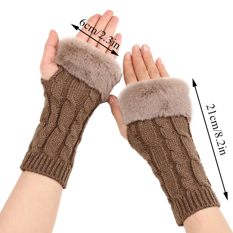 Women's Half Finger Gloves Open Finger Writing Warm Hand Warmer Solid Color Knitted Wool Twist Arm Sleeves Fingerless Gloves