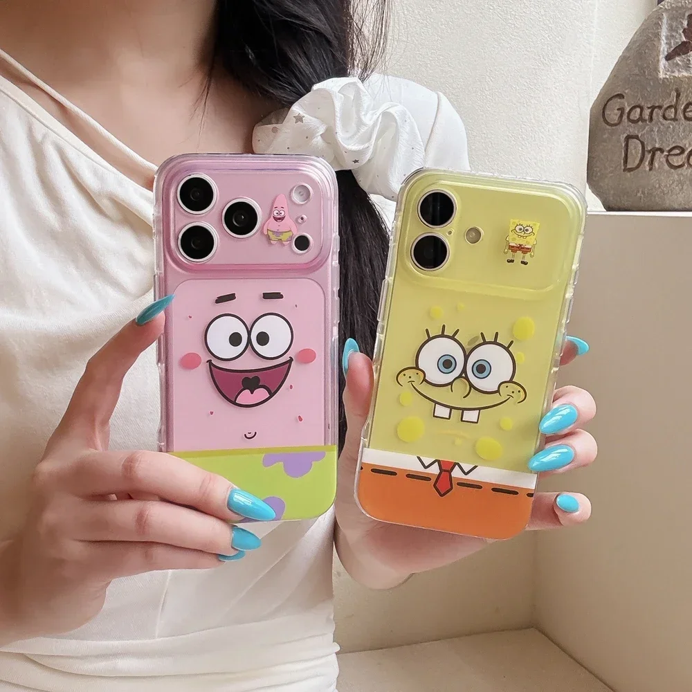 Funda para iPhone 17 Pro 16 15 Pro Max, Diseño de Bob Esponja y Patricio Estrella, Carcasa Rígida Antigolpes