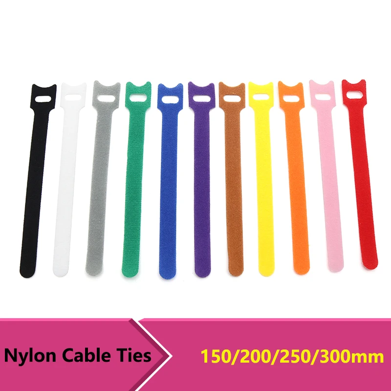 

150/200/250/300mm Releasable Cable Ties Plastics Nylon Hook Loop Wrap Zip Bundle Bandage Fastener Straps T-type Wire Organizer
