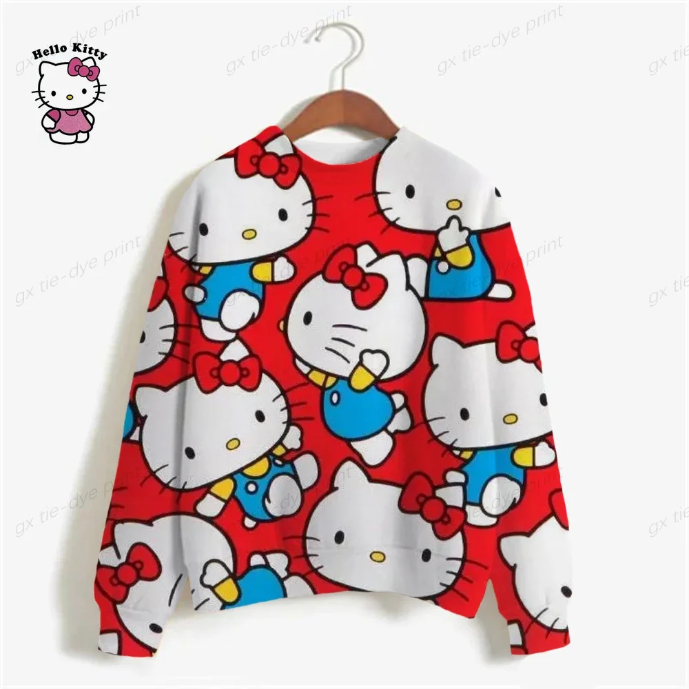 HELLO KITTY Spring Women Sweatshirts Streetwear Cartoon Polyester O-neck Pullovers Full Sleeve Casual groot Tops Sweatshirts