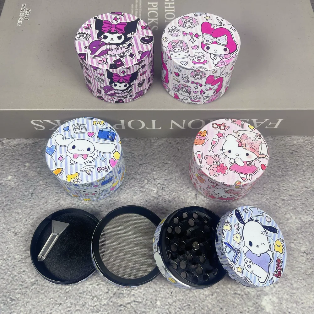 2inch Kuromi Herb Grinder 4-Layers Metal Sanrio Tobacco Manual Grinder Mortar Hello Kity Mill Cigarette Smoking Accessories Gift