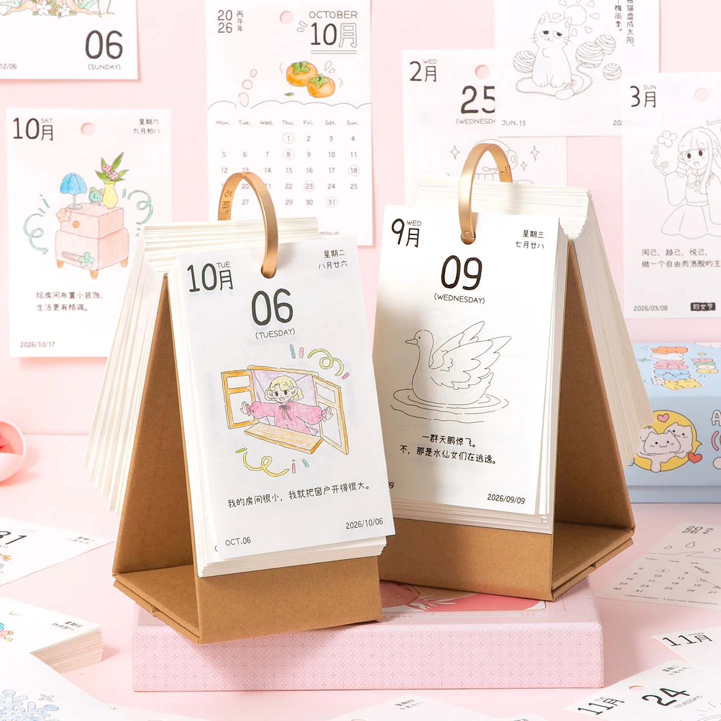 วารสาร GO 365 วันปฏิทิน 2026 ปฏิทินเครื่องประดับสร้างสรรค์ภาพวาดสีน่ารักปฏิทินยืนครอบครัวเพื่อนของขวัญ