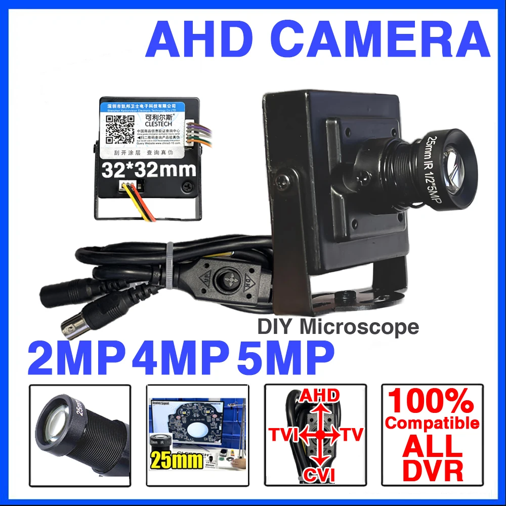 Long-Focus 25mm Lens DIY Microscope Narrow Cam+Bracket 1920*1080P 2MP 1MP Metal Super Small 32*32mm CCTV AHD Mini Camera