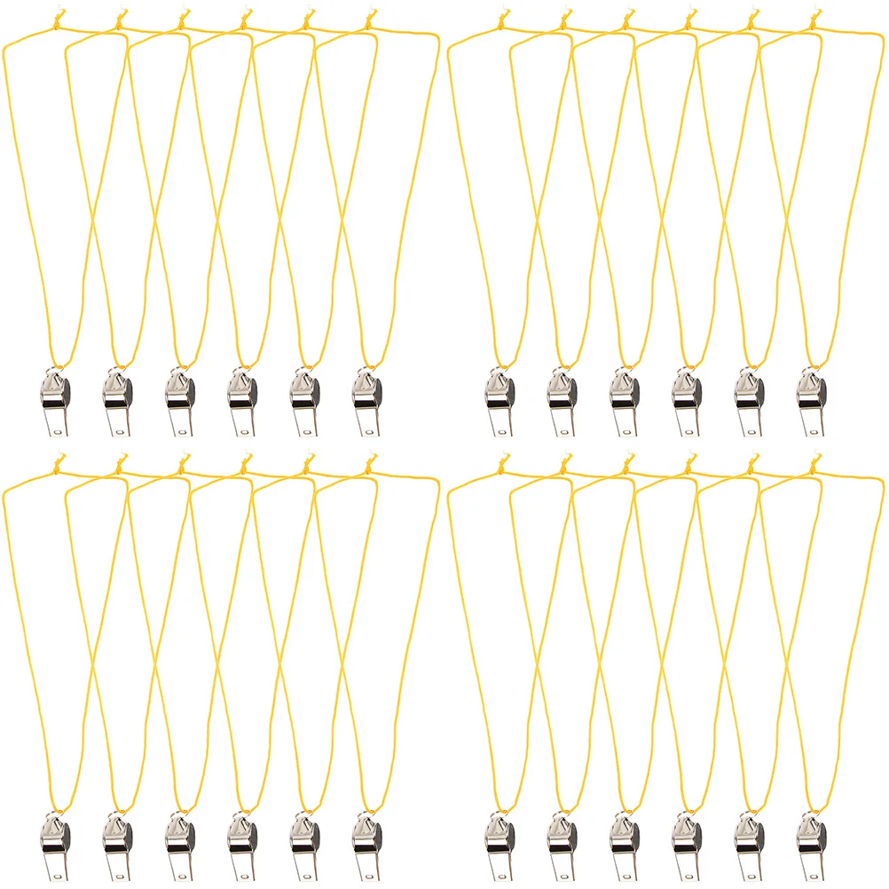 

24 Pcs Lanyards Sports Whistle Camping Emergency Hiking High Frequency Silver Plastic Whistles