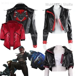New Arcane2 Vi Cosplay Costume Tops Coat Black Pu Leather Coat Game Party Halloween Set Custom Made Wig