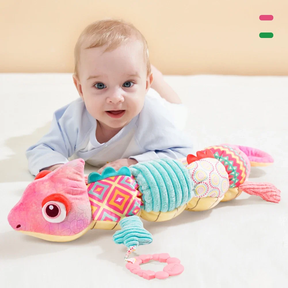 아기 딸랑이 뮤지컬 카멜레온 부드러운 유아 플러시 장난감 교육용 인터랙티브 감각 장난감 신생아 유아 선물