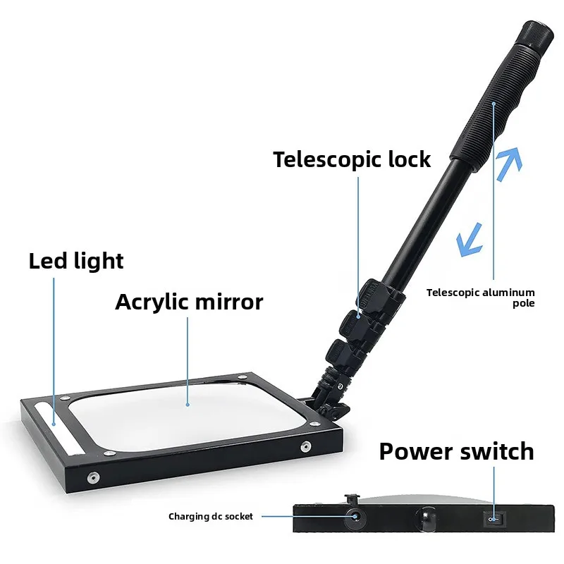 Telescopic Folding Square Bottom Inspection Mirror Vehicle Security Inspection Reflective Convex Visor Double Magnification